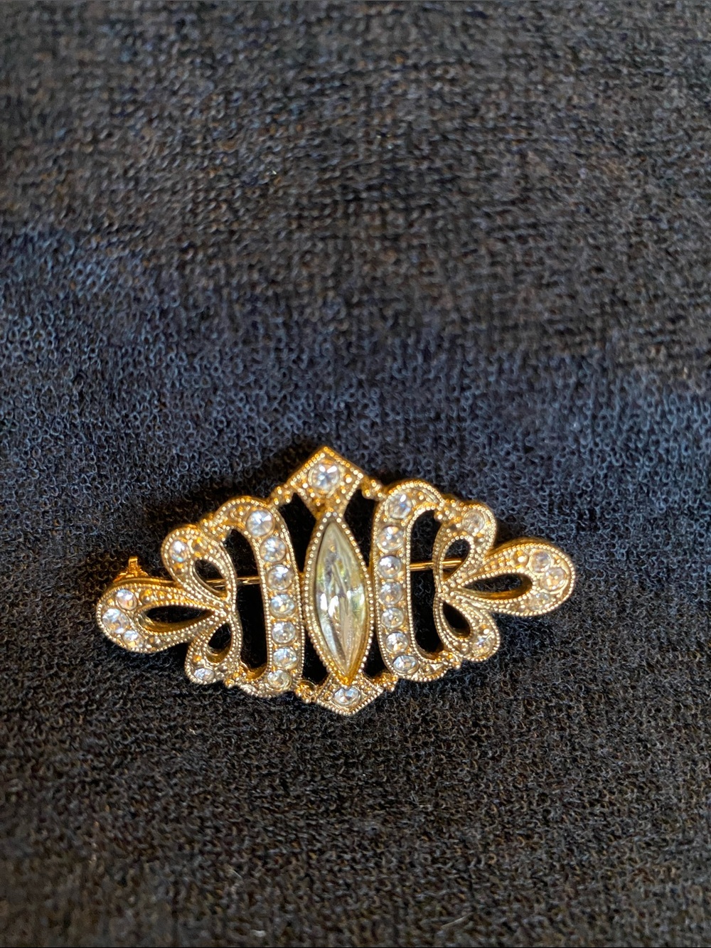Gold-Tone Crystal Filigree Brooch - Elegant Women's Jewelry
